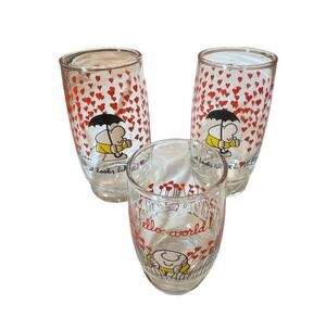 ZIGGY 3 Glasses Tumbler Cup Universal Press 1979 VTG Looks Like Love Hello World
